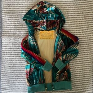 EUC - Aviator Nation Kids Velour Palm Print Hooded Zip Up Sweatshirt Size 4
